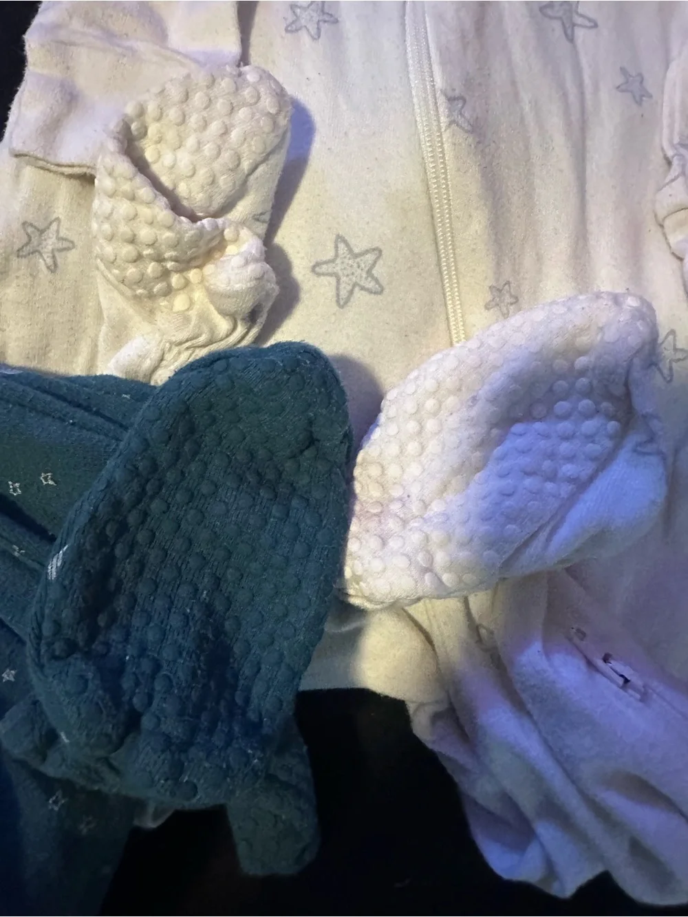 Organic Cotton Teal Moon Print & White Star Footed One-Pieces